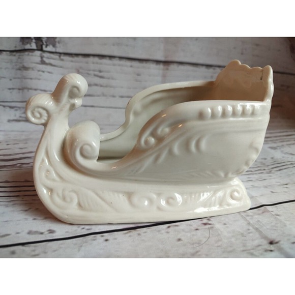 Vintage Porcelain White Sleigh Christmas Decor - Picture 3 of 6